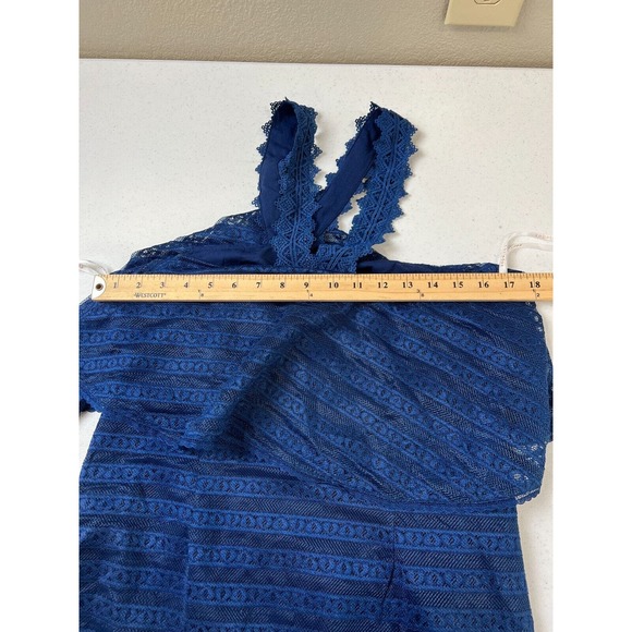 Anthropologie Foxiedox Lucy Dress Size Large L Navy Halter Neck Lace Mesh Ruffle - Picture 9 of 12
